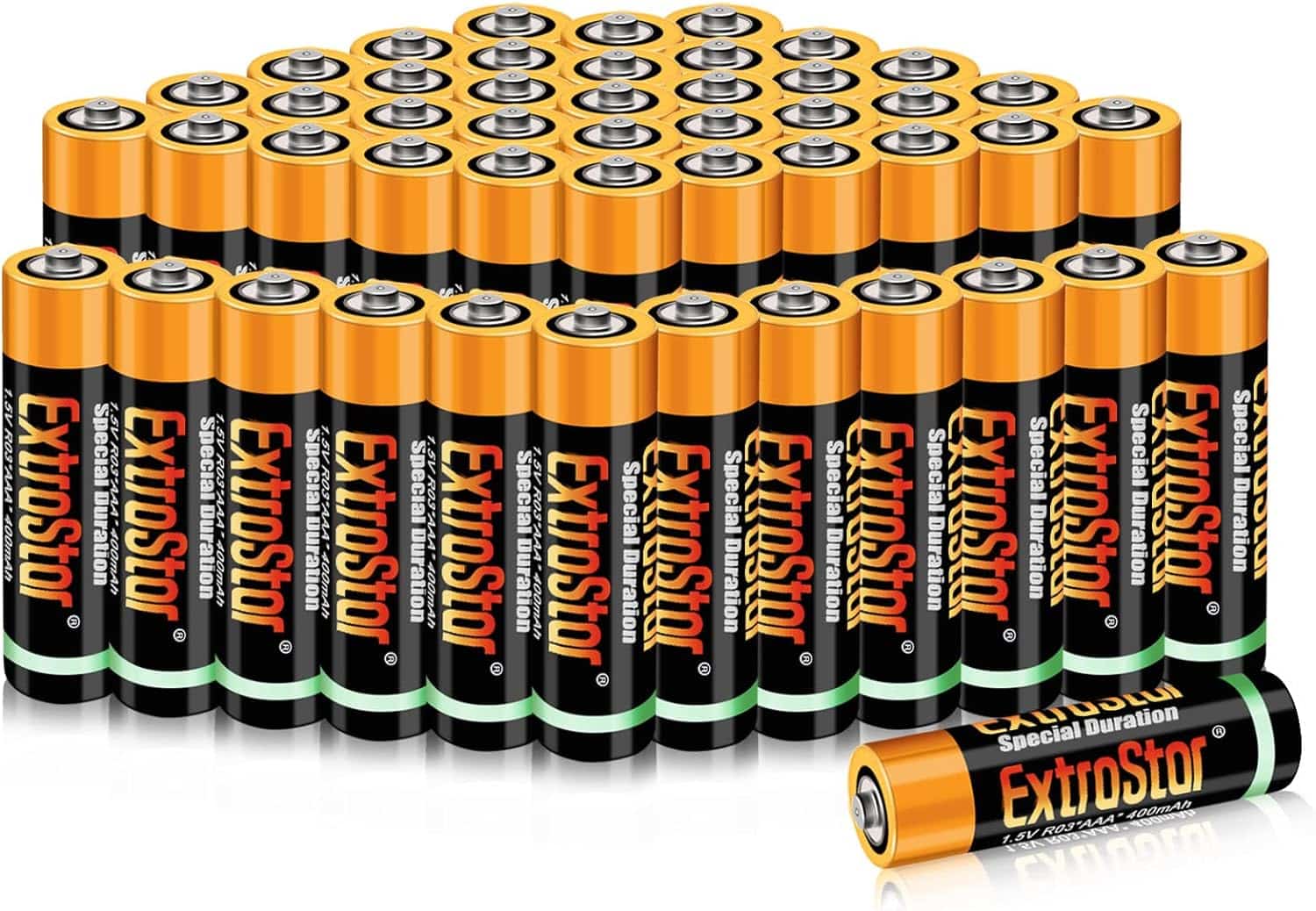EXTRASTAR Pile Zinc Carbon (AAA) 1,5 Volts, 400 mAh No7 Batteries, Haute Performance, Pack de 48