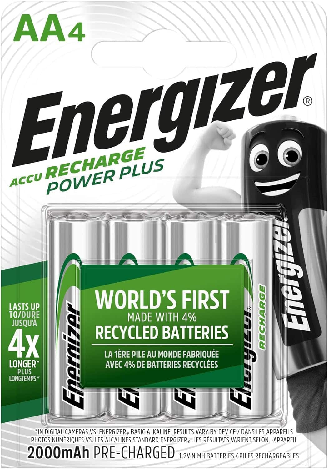 Energizer Piles Rechargeables AA, Recharge Power Plus, Lot de 4