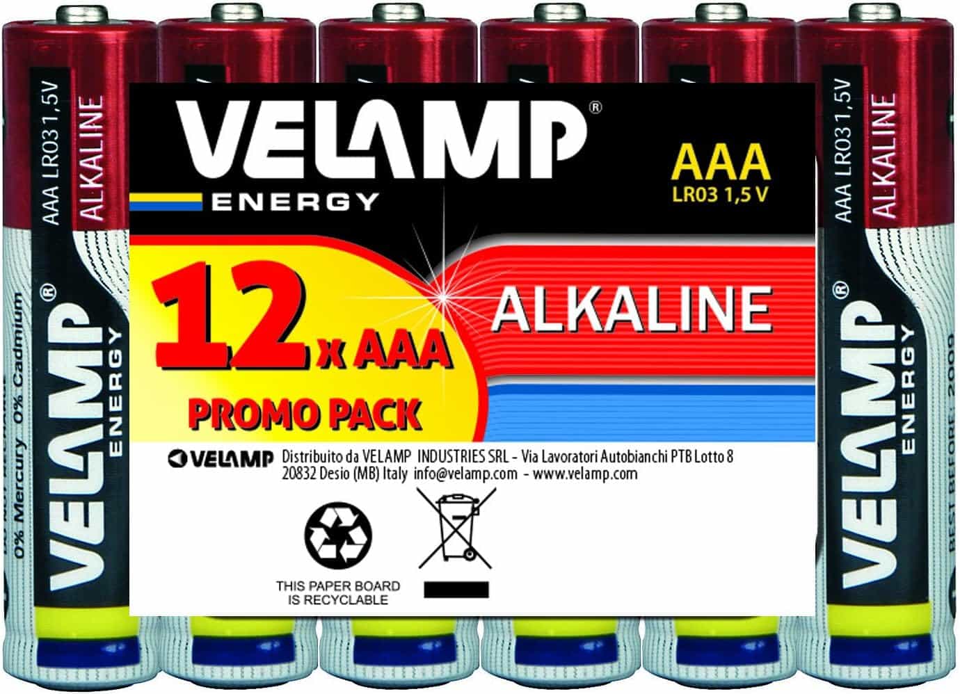 Velamp LR03/12PACK 12PACK Blister de 12 Piles Alcalines Mini Stylet LR03 AAA, 1.5V, Rouge